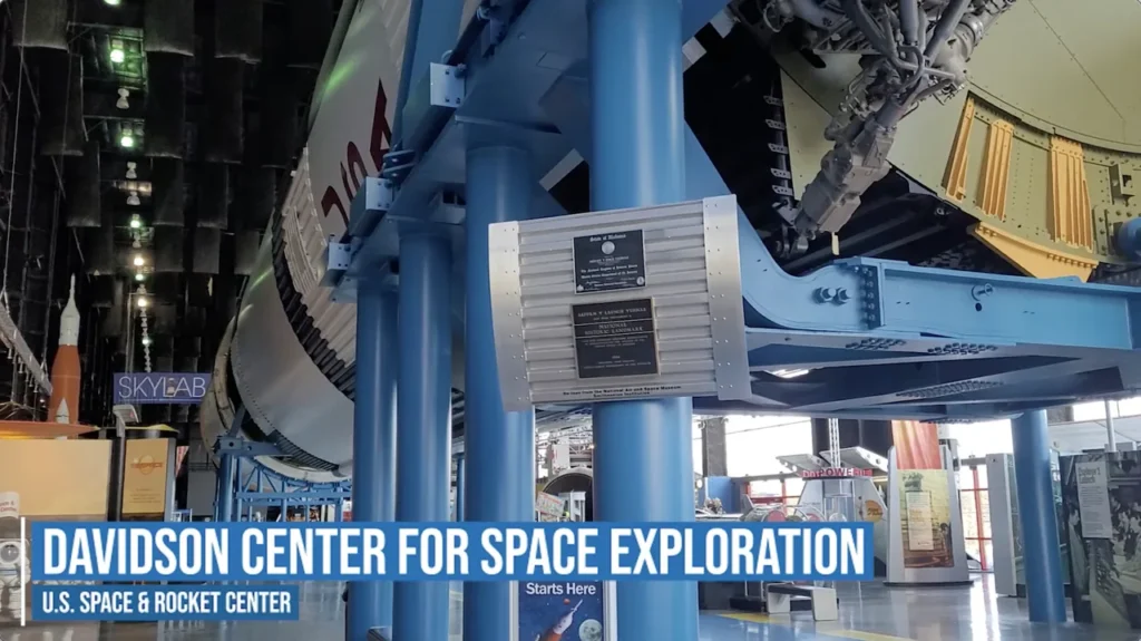 Saturn V display inside the Davidson Center for Space Exploration in January 2022.